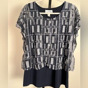EUC Joseph Ribkoff Navy and Gray Geometric Blouse size 14